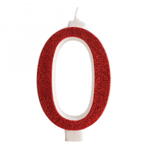 Rød Glitter Fødselsdagslys Nr. 0, Ekstra Stor 13cm - Dekora^
