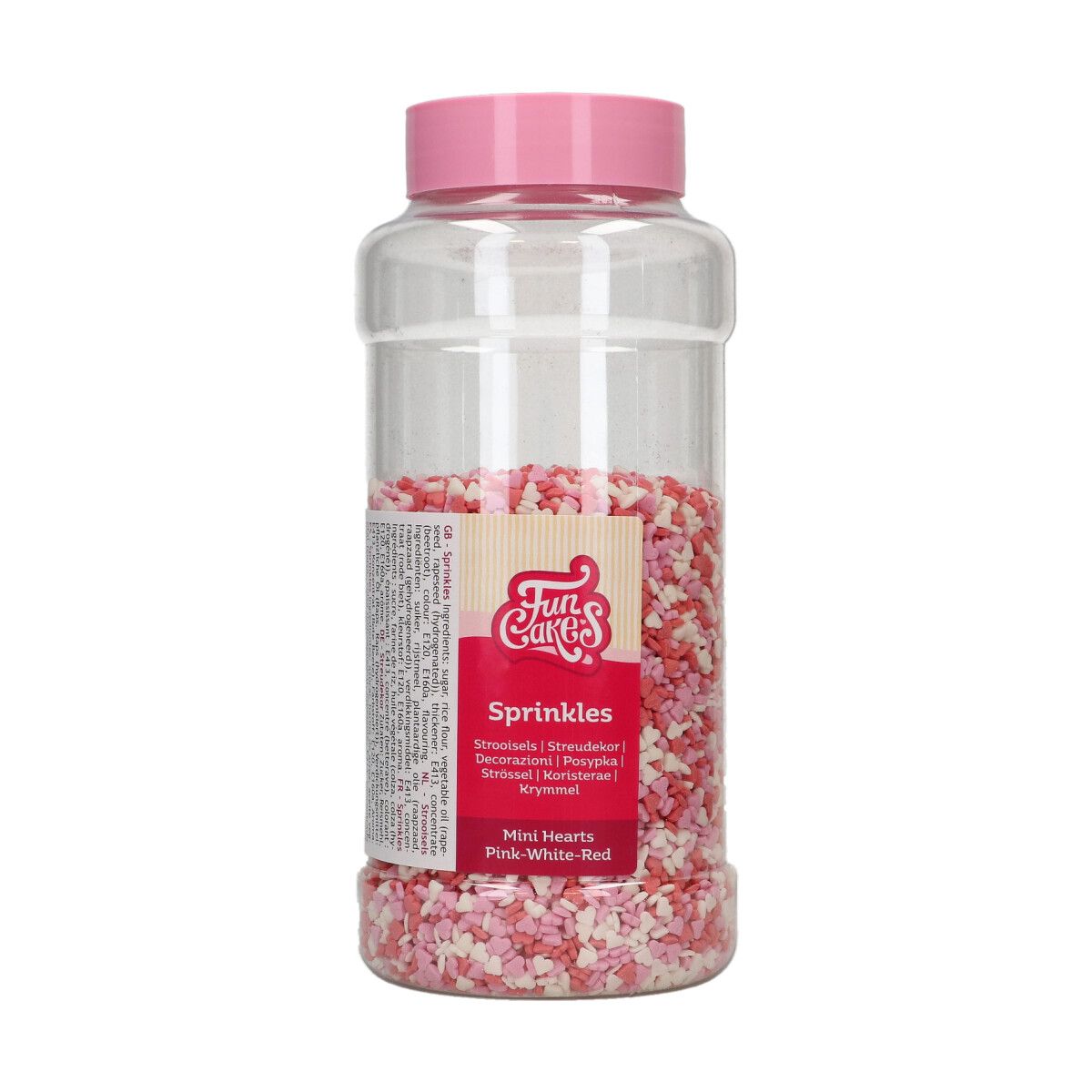 Sprinkles - Hjerter Rød, Lyserød og Hvid 450 g, FunCakes