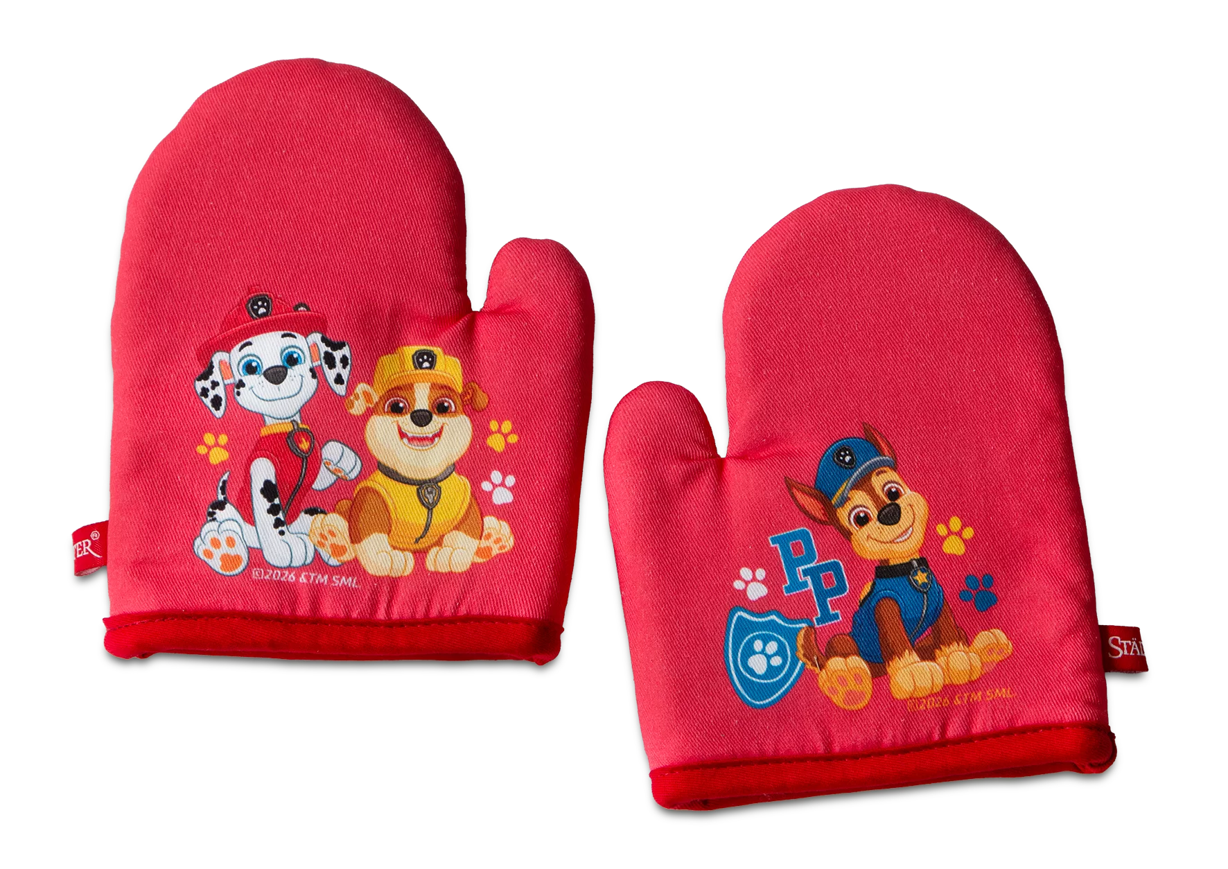 Paw Patrol Grydelapper til Børn – Chase, Marshall & Rubble Rød 2 stk., Städter