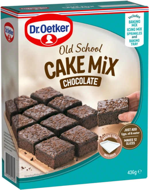 Old School Chocolate Cake Mix – Chokoladekage med glasur og krymmel 436g, Dr. Oetker